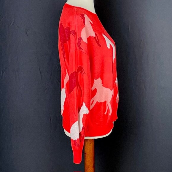 LOFT Horse Sweater Sz M Western Equestrian Preppy Red Orange - Picture 3 of 7